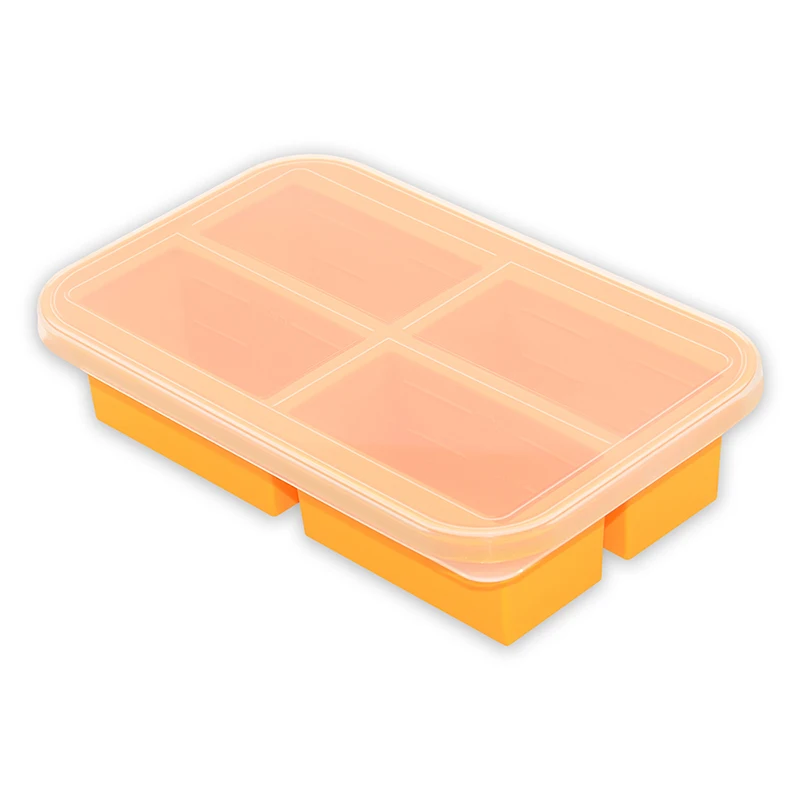BPA Free Flexible 1-Cup Extra Large Silicone Soup Container Food Freezing Cubes Storage Tray with Clipon Lid