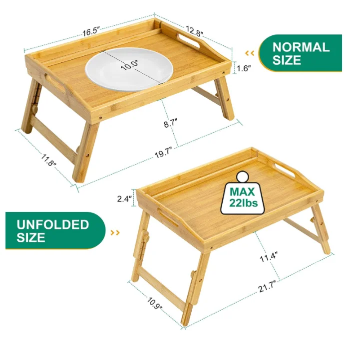 Bed Tray Table for Eating Adjustable Height Serving Tray with Folding Legs