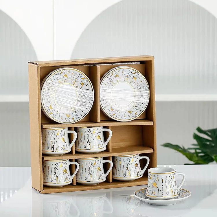 European ceramic coffee cup set Middle East hot gold coffee cup 6 cups 6 dishes gift set