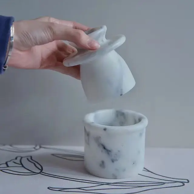 Hot Sale Marble Body Butter Dish Cover Jar Pot White Kitchenware Marble Stone French Butter Cheese Flip-top Storage Crock Keeper