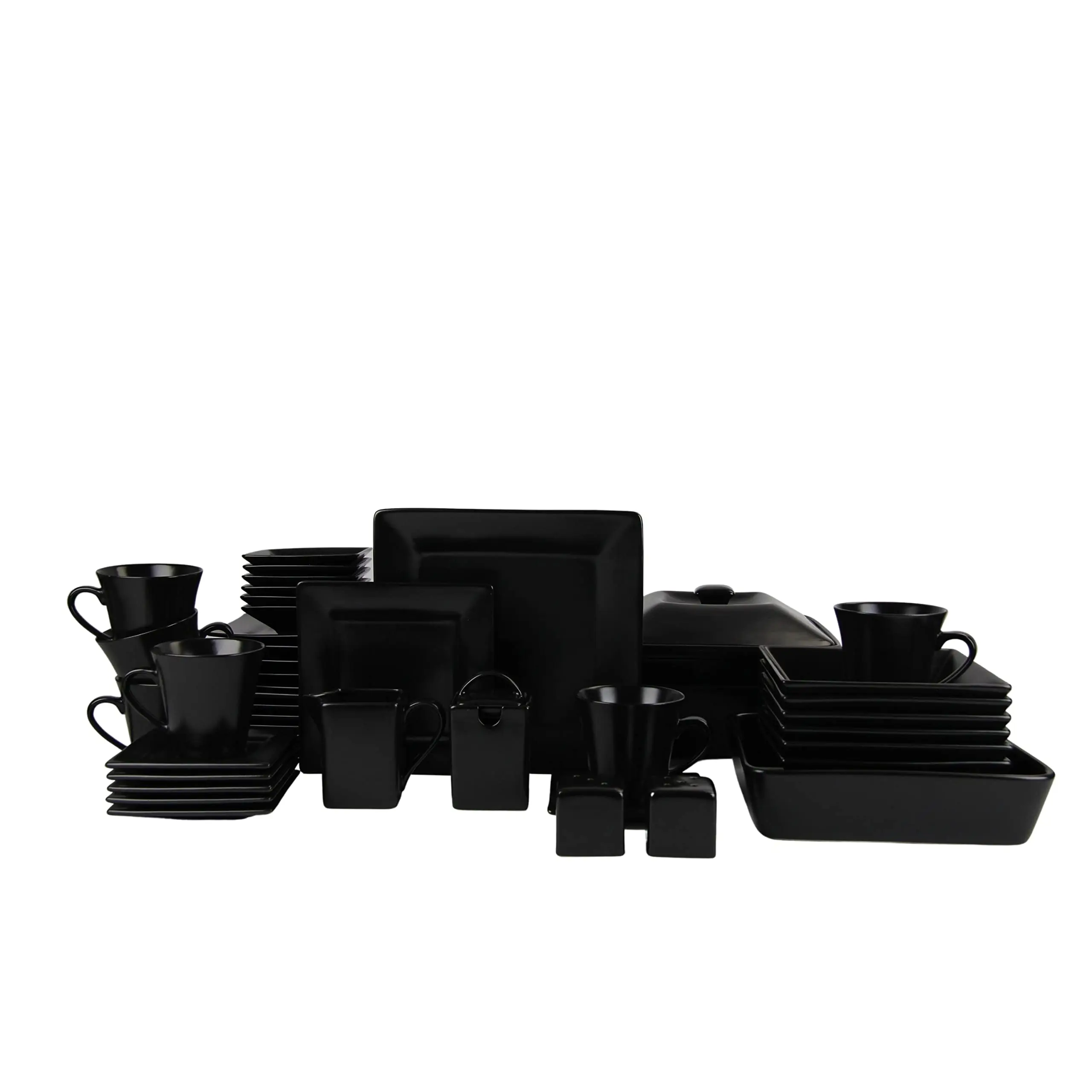 Ceramic Square Dinner Sets Durable Porcelain Dinnerware Set, 38 Piece, Black Dinnerware Set