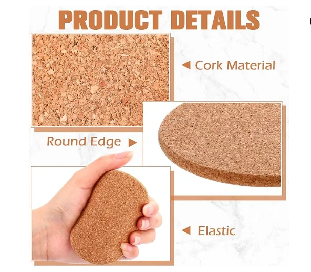 Cork Round Edge Coasters Bulk Heat Resistant Plain Coasters for Gifts Reusable Cork Circles for Wine Glass, Mug, Coffee Cup
