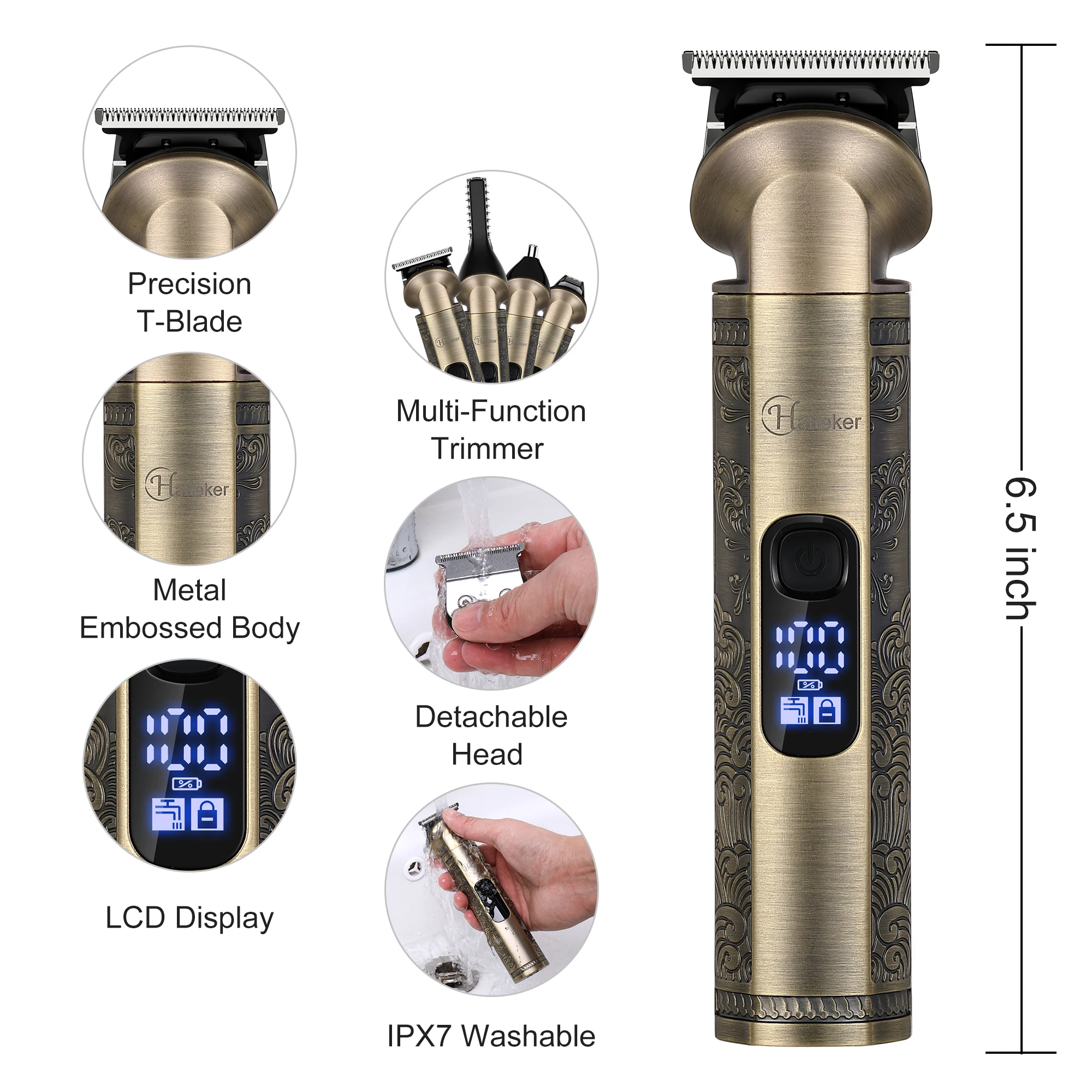 Hatteker New Multifunctional Beard Trimmer Kit for Men Professional Hair Clippers T-Blade Trimmer Nose Trimmer Beard Hair Shaver