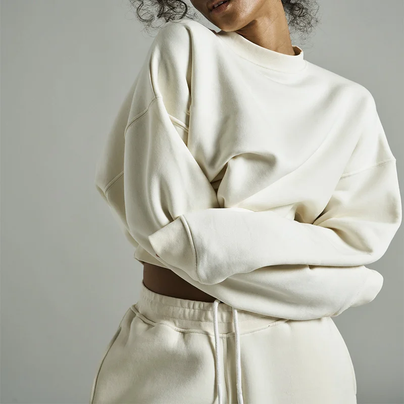 L230598 Factory Custom Blank Hoodie Sweatpants Cotton Sweatsuit Jogger Streetwear Stacked Women Sweatsuit Set Tracksuit