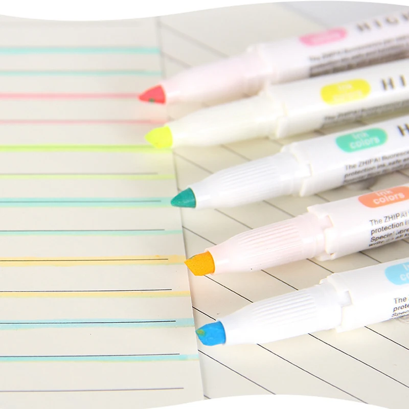 5 Colors/set Double Headed Highlighter Pen Set Fluorescent Markers Highlighters Pens Art Marker Japanese Cute Kawaii Stationery