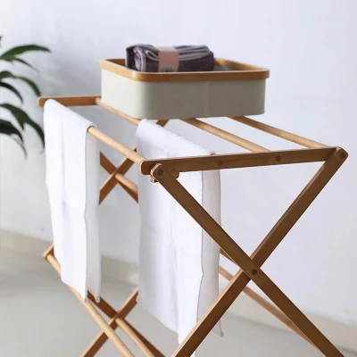 Floor clothes-hanger folding towel rack bamboo and wood rack Balcony indoor X type household towel clothes-hanger pole