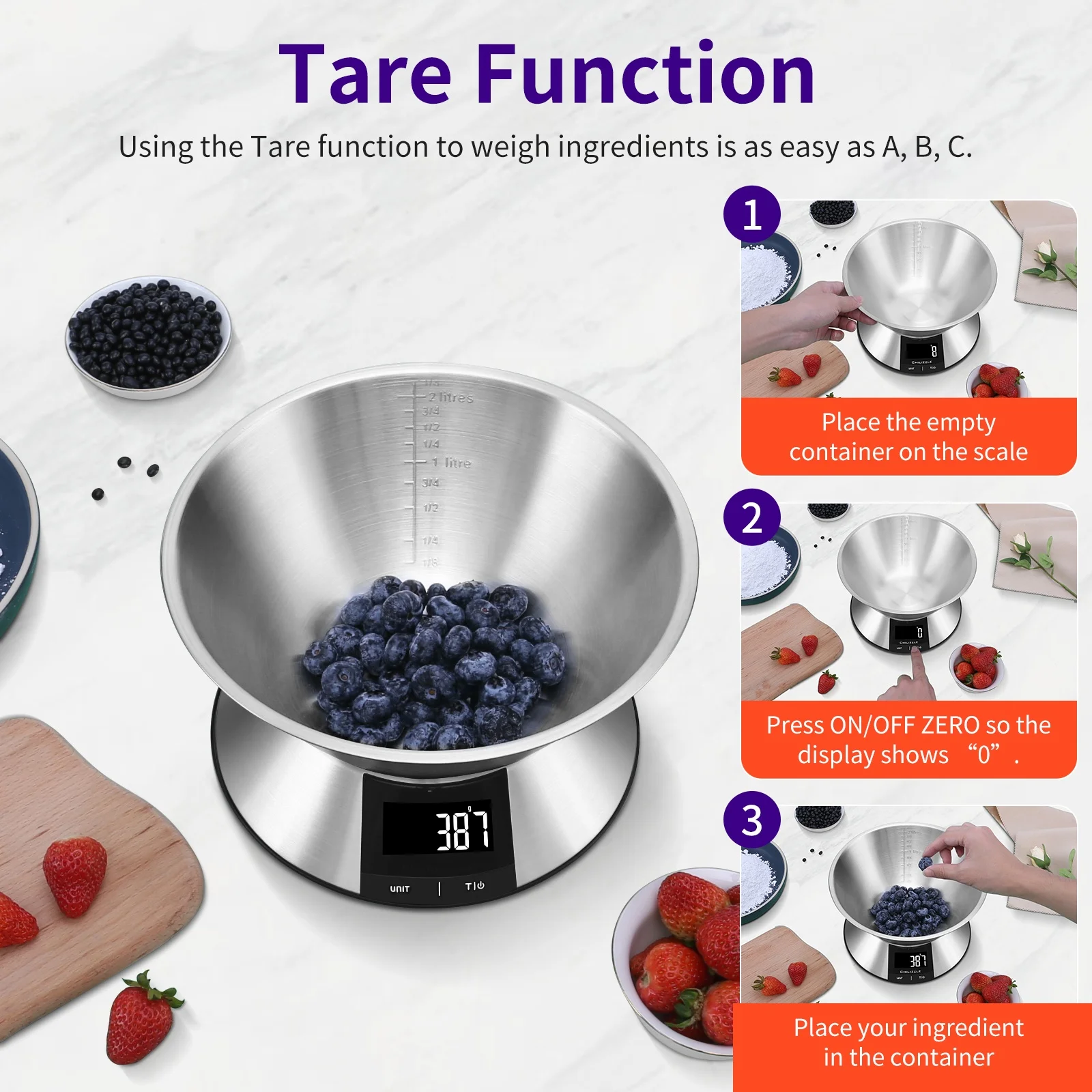 Custom balance de cuisine 5kgs detachable stainless steel multifunction food measuring digital kitchen scale with bowl