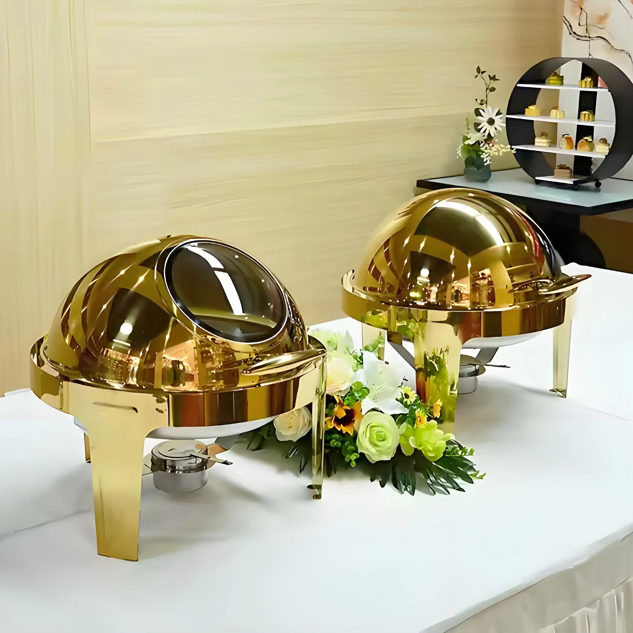 YITIAN Hot Sale Golden Round Chafing Dish Stainless Steel  Buffet Set Restaurant Equipment  For Hotel Catering