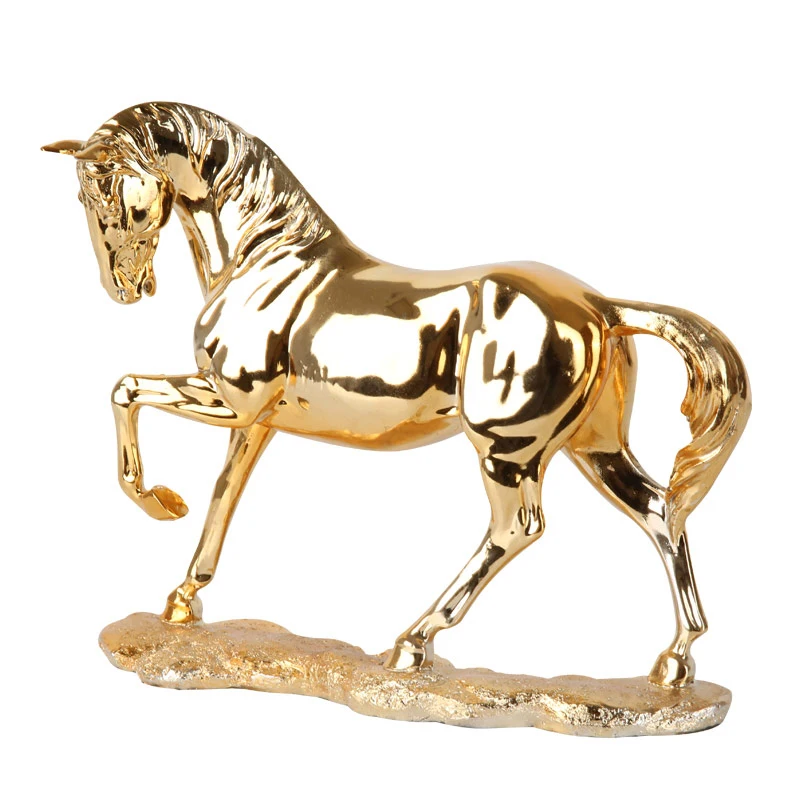Living Room Crafts Abstract  Luxury Golden Horse Animal Ceramic Figurine Decoration Sculpture Statue For Home Office Desk Decor