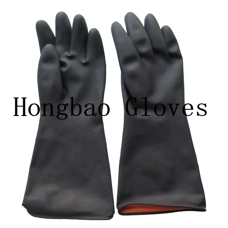 190G thick 14inch big industrial hand latex rubber working gloves heavy duty black latex gloves