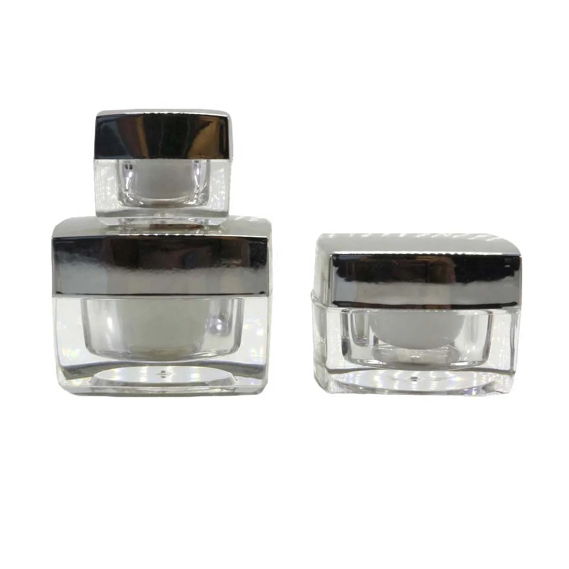 Luxury 15g 30g 50g silver Square Acrylic Cream Jar For Cosmetics packaging ARB-016C