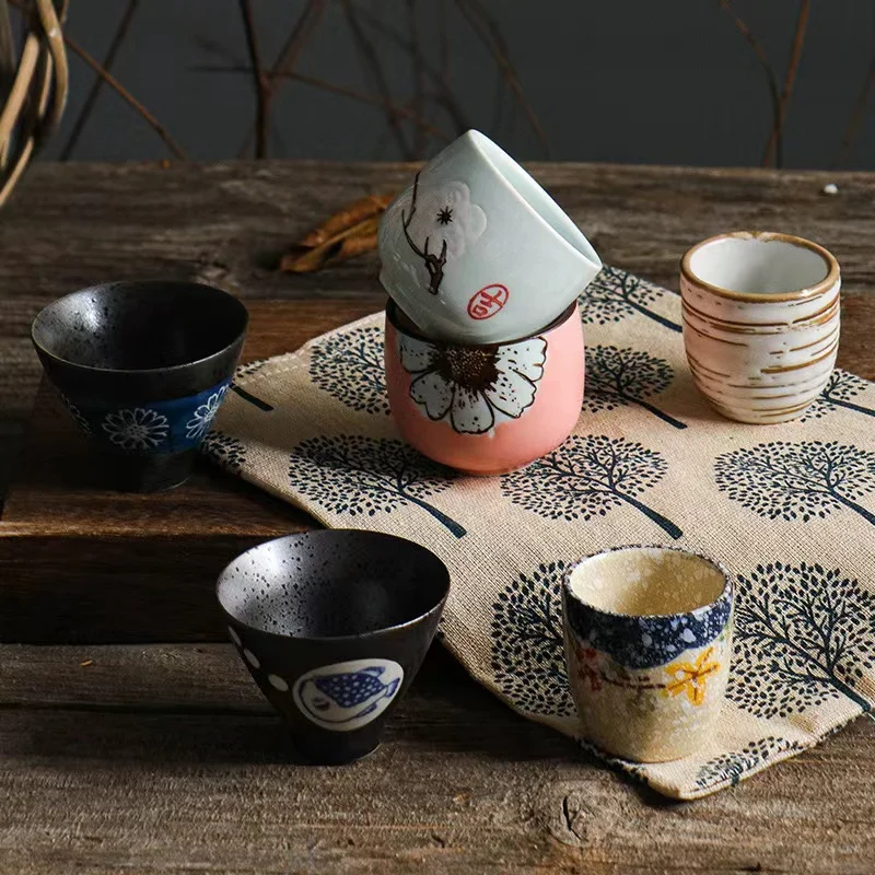 Japanese Korean Style No Handle Hand Painted Tableware Sake Cup Ceramic