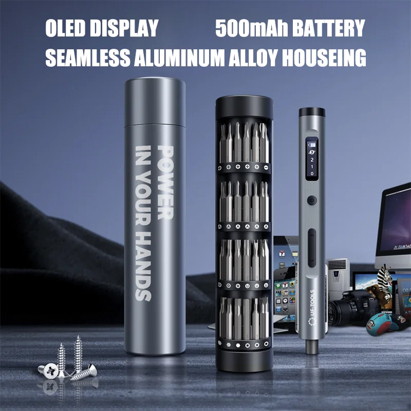 61pcs S2 Steel Magnetic Precision Electric Screwdriver with OLED Display In Cylinder Case For Glasses Phone Laptop Repairing
