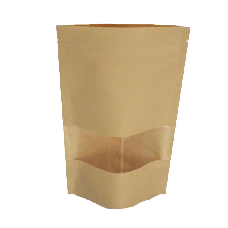 
12x20cm Kraft paper bag ziplock flat bottom with window 