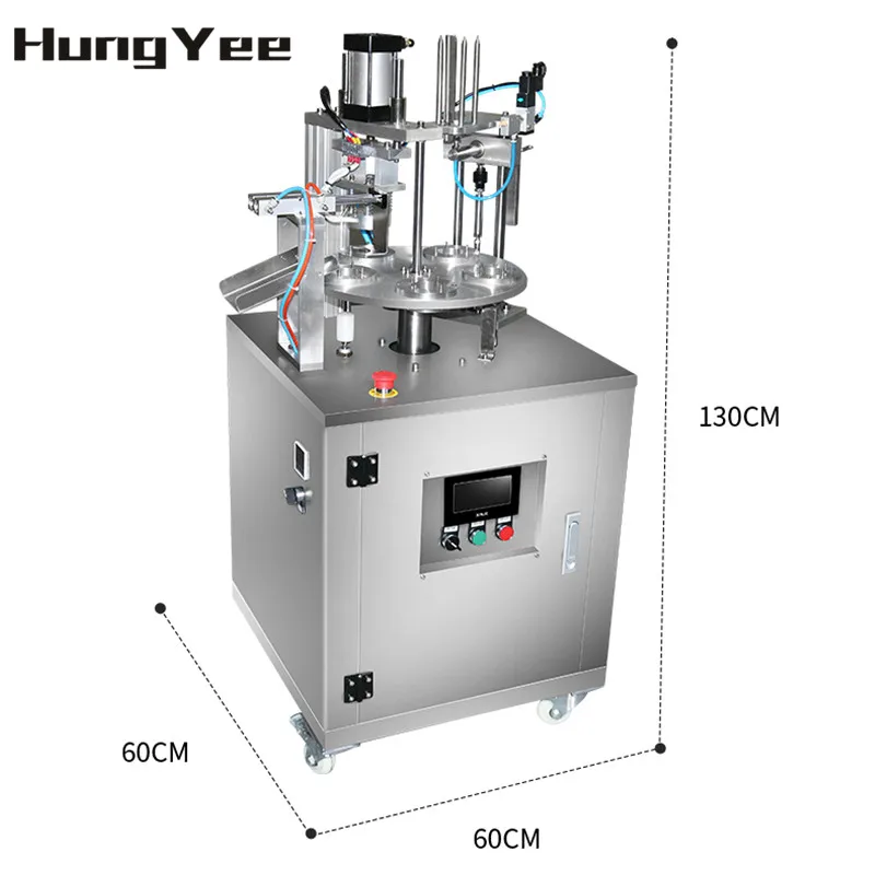 Vertical Automatic Continuous Rotary Packaging Food Mini Can Tea Cup Plastic Bottle K Cup Coffee Capsule Foil Sealing Machine
