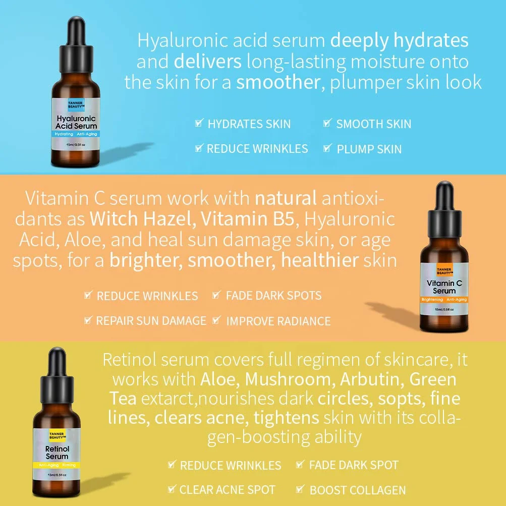 Best Gift face Set Contains Anti Aging Wrinkle 20% Vitamin C Serum+5% Hyaluronic Acid Serum + 2.5% Retinol Serum for Skin
