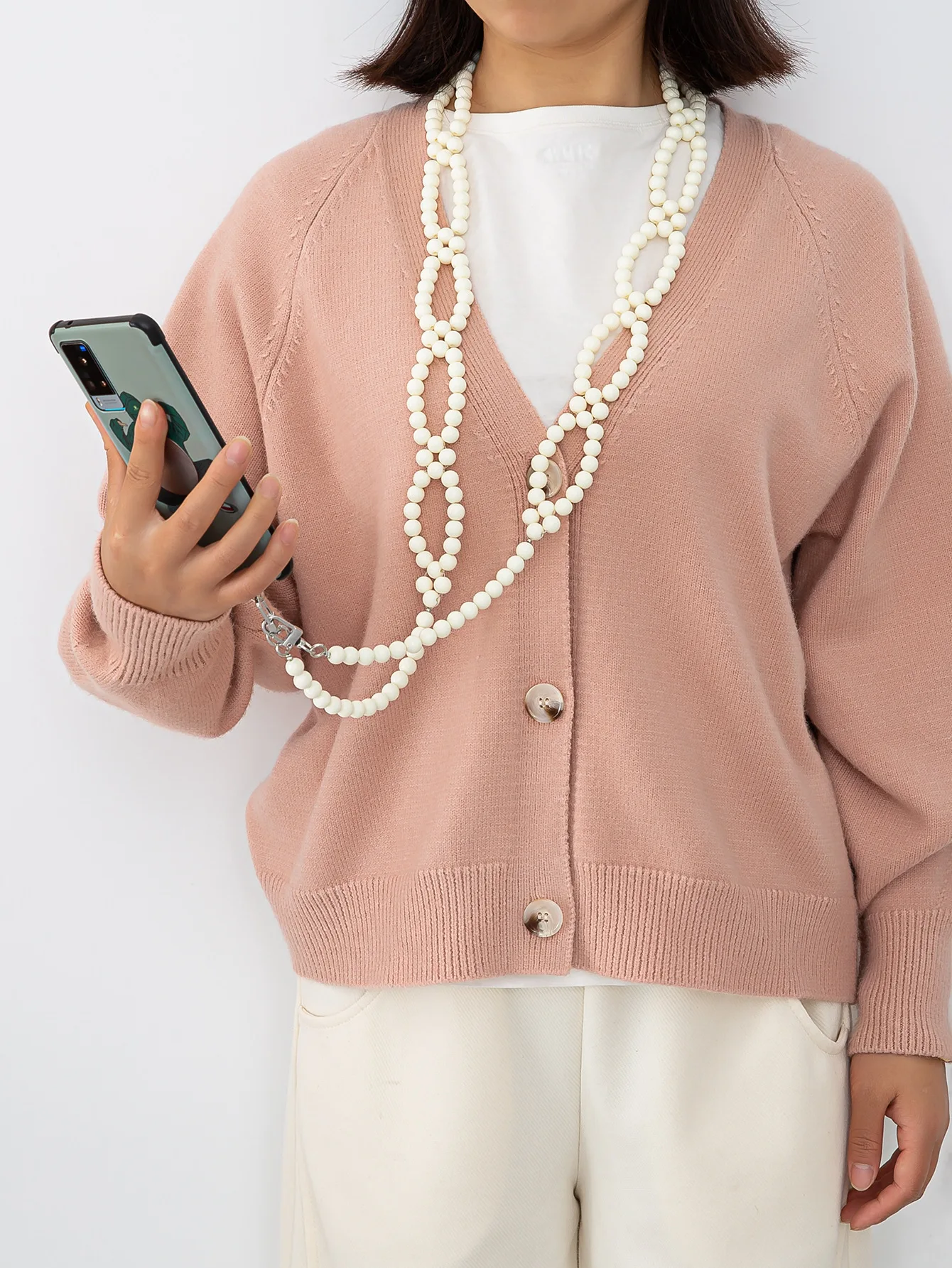 REWIN Trendy 10mm Cream Woven Beads Purse Handle Acrylic Cross Body Handbag Chain for Bags Replacement