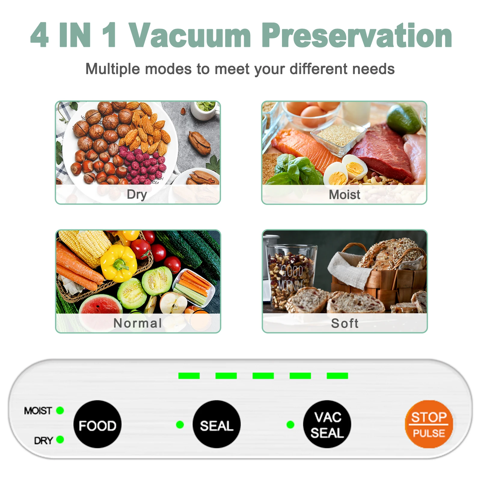 Kitchen food preservation vacuum food sealer comes with NTC overheat protection LED indicator 12V low voltage heating wire
