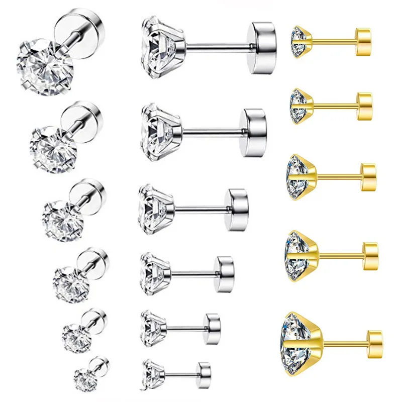 Yiwu DAICY Hot style super flash AAA zircon four claw circle pulling the ball stud earrings stainless steel jewelry