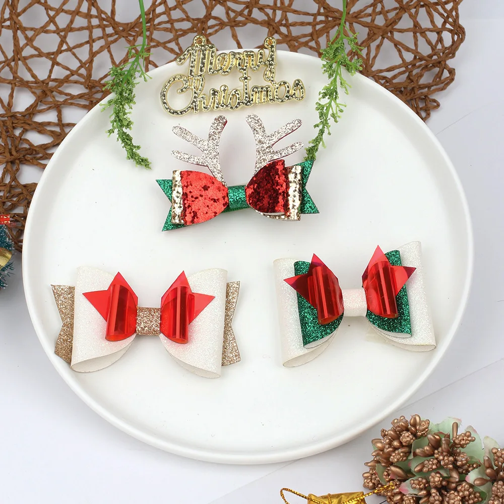 New Christmas Bow Hairpin Little Deer Horn Girl Hair Kids Accessories Christmas Hair Claw Clip