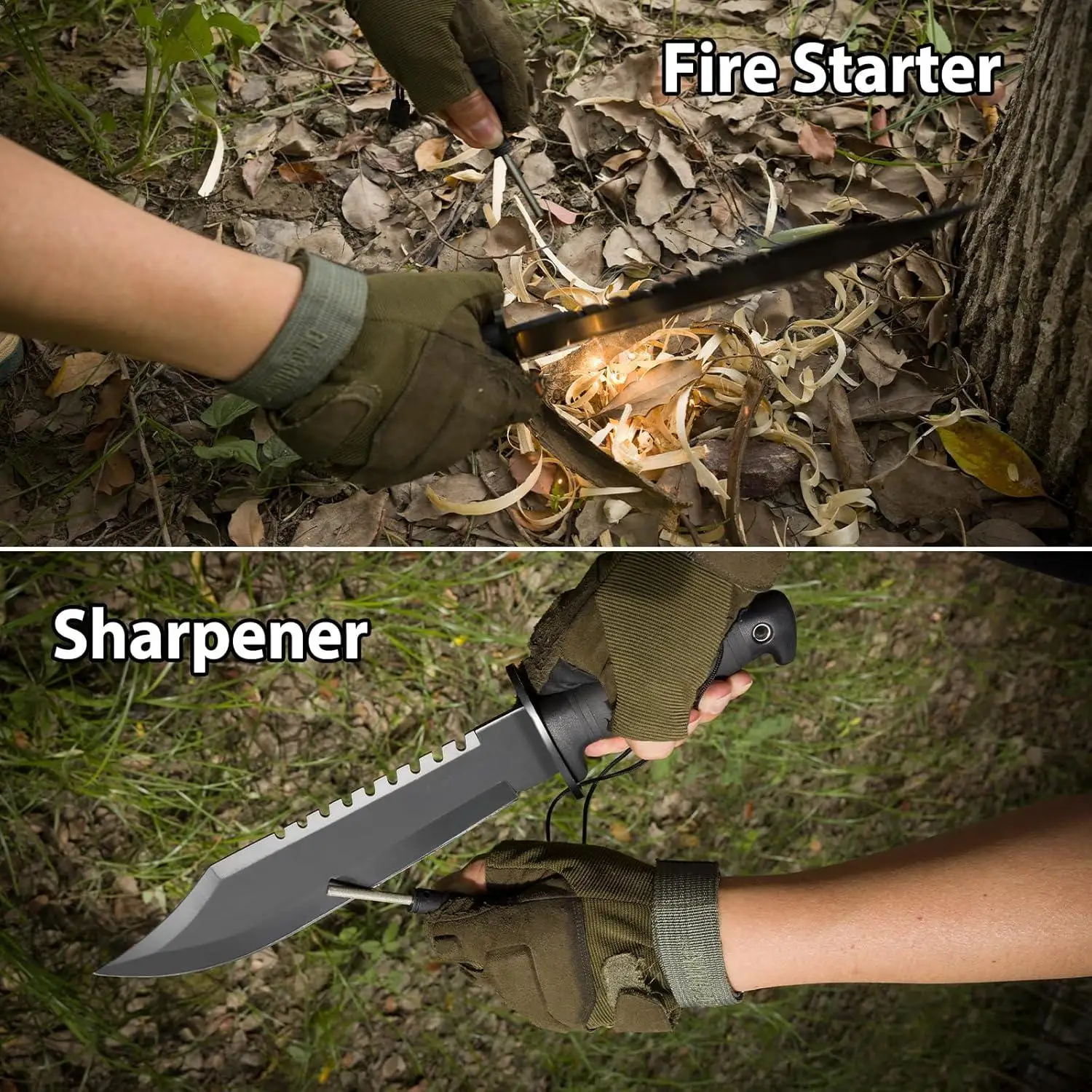 Peaktop  Survival Hunting Knife with Sheath, 15-inch Fixed Blade Tactical Bowie Knife