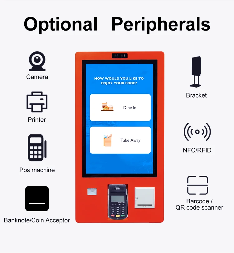 High Quality Wall Mounted Order Kiosk Weighing Self-Service Cashier Touchscreen Self Ordering Machine