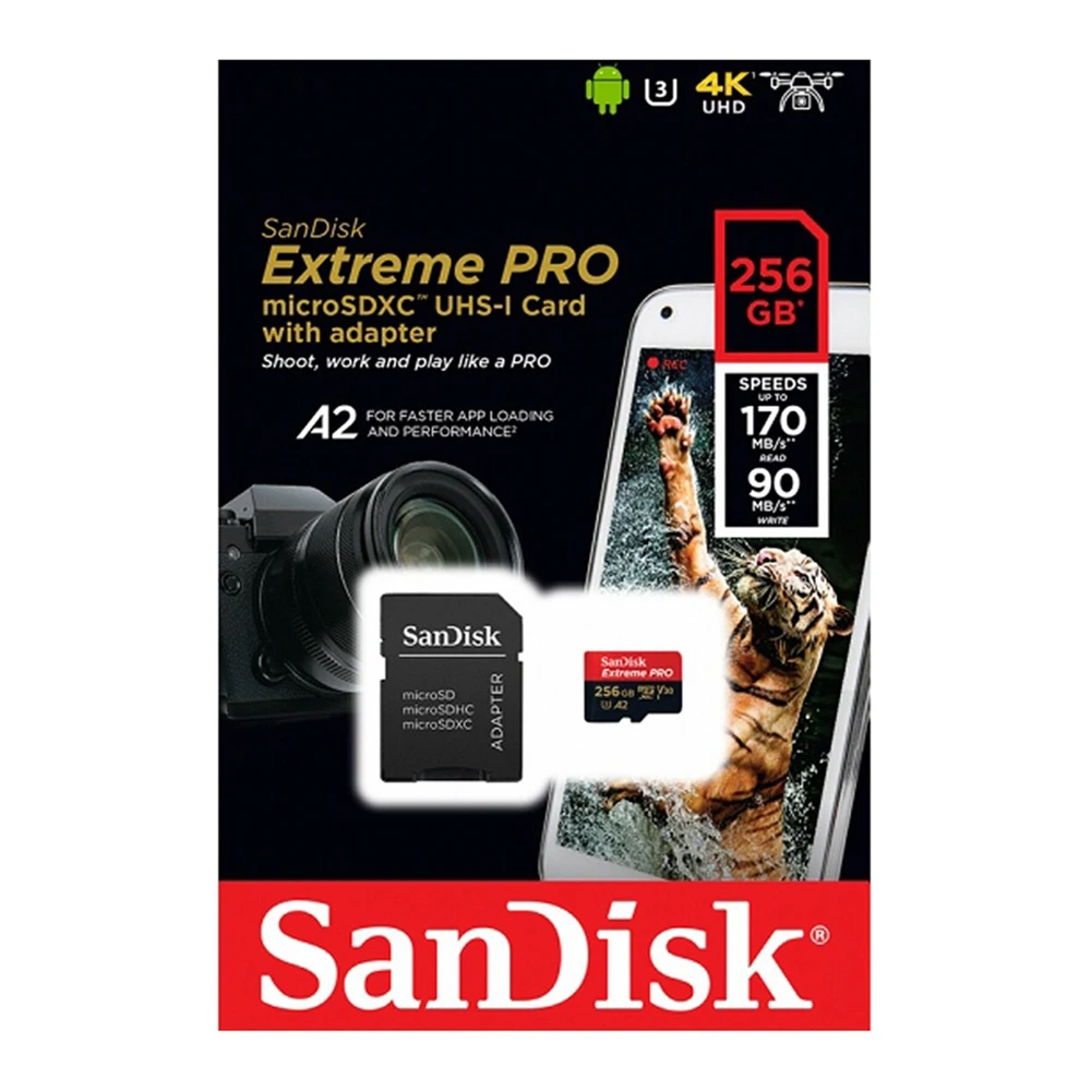Для двойной флеш-накопитель SanDisk Extreme Pro 170 МБ/с. карты памяти 32 Гб 64 128 ГБ 256 для MICRO SD A2 C10 U3 V30 SDXC