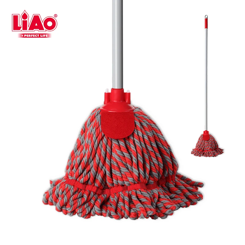 LiAo floor cleaning tools water absorbing round microfiber dust wet mop with scrubbing pad