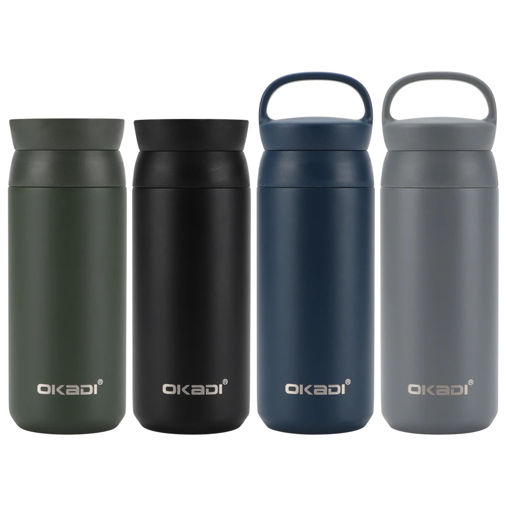 350ml 500ml Stainless Steel Vacuum Insulated Flask, Food Grade Portable Double Wall Sport Water Bottle with Two Lids