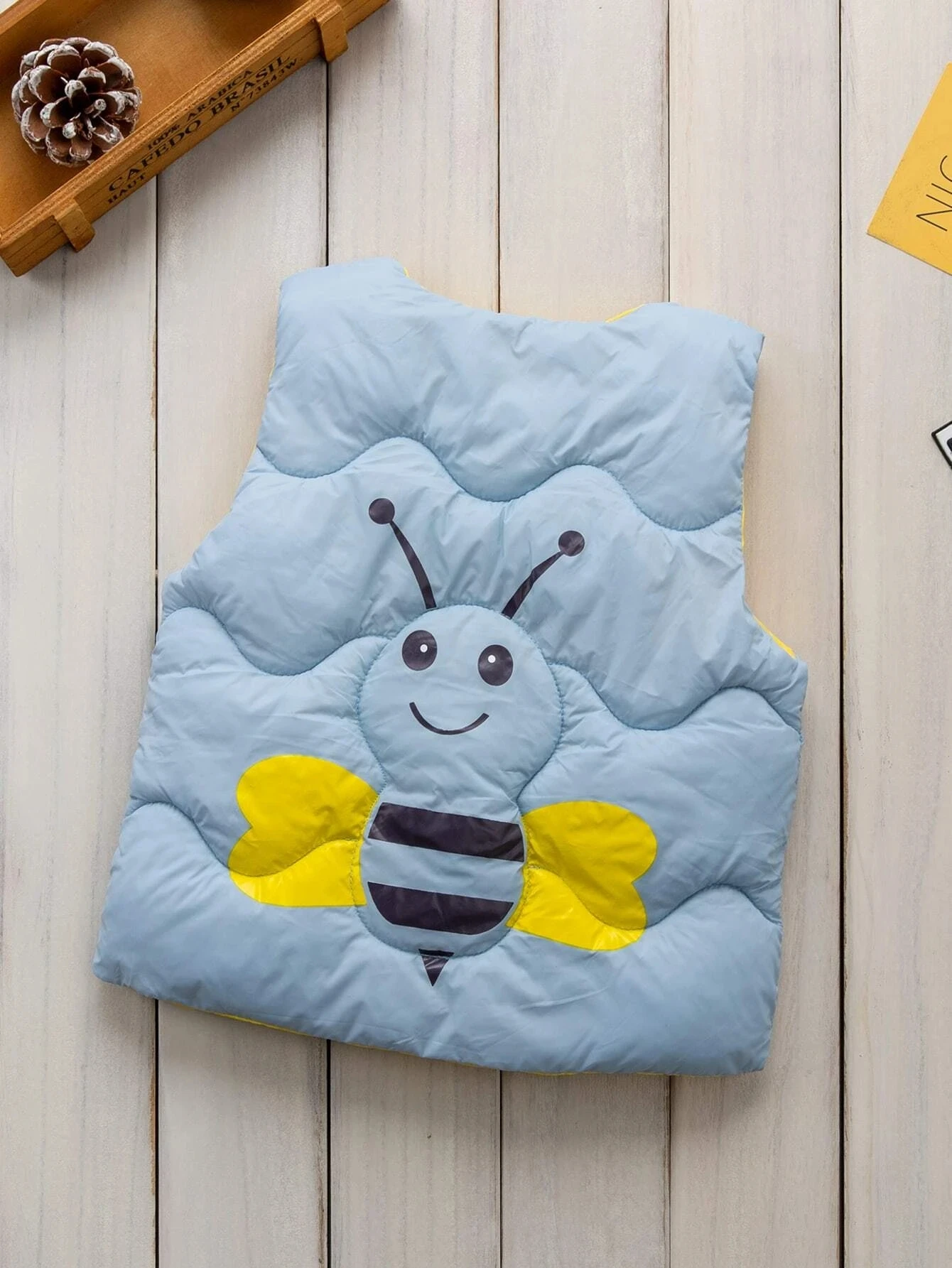 
Toddler Boys Cartoon Graphic Patched Puffer Gilet 