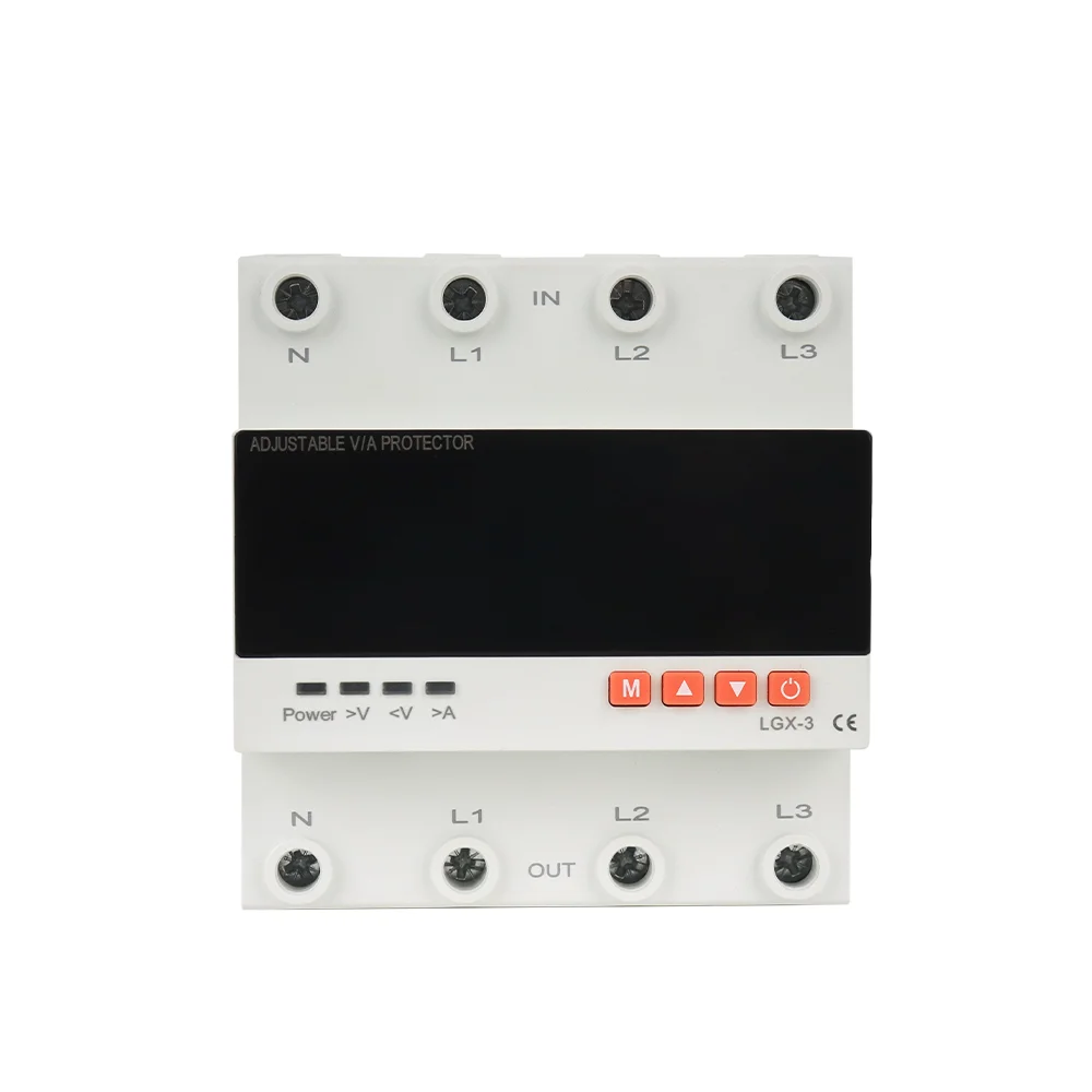 63A 80A 3P+N Din Rail Voltmeter Ammeter Adjustable Over and Under Voltage Current Limit protection Monitor Six Digital Display