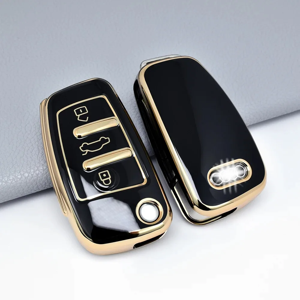 Customize logo soft TPU gold silver edge car key cover case key chain for audi a3 2021