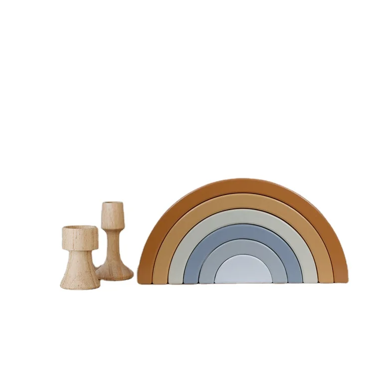 Wooden rainbow building blocks, multi-color Ins style ornaments, puzzle stacking toys, geometric early education stacking music