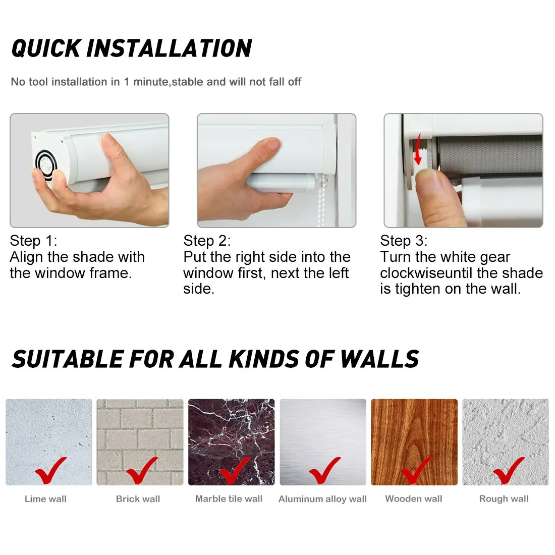 No Drill Corded Zebra Shades with Dual Layer Roller Shades Custom Size No-Tools Installation Window Blinds