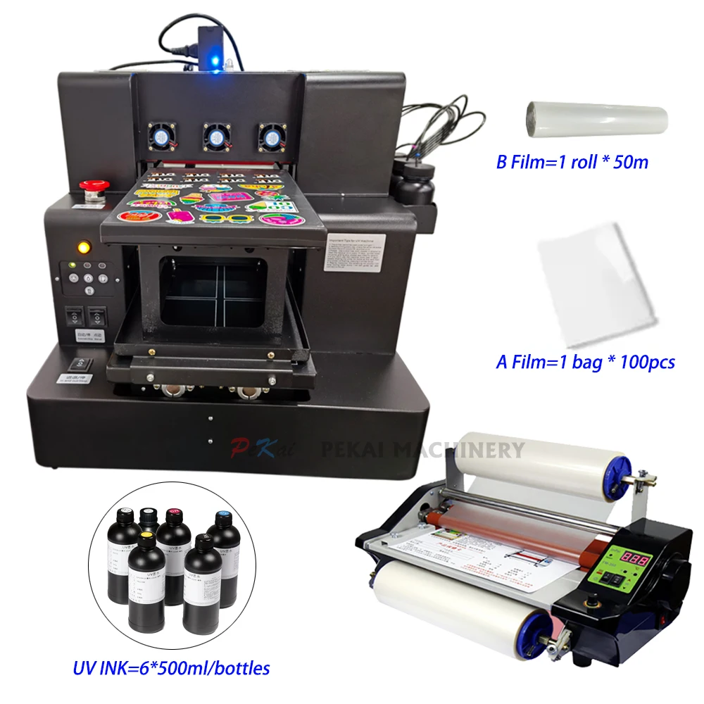 Full Automatic UV Printer A4 Flatbed Bottle Phone Case Printer With 3500ml Ink Set For glass metal ceramic a4 UV printer