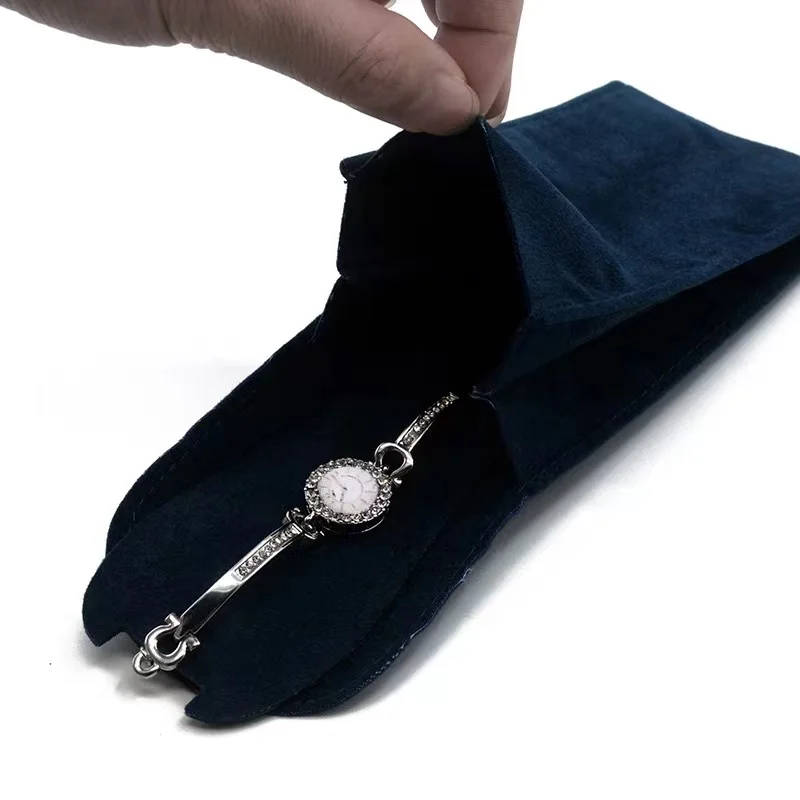 Wholesale High Quality Green Custom Travel Design Logo Flap with Button Suede Velvet for Accessories Watch Bag Pouch
