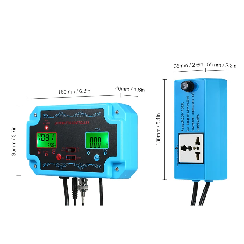 
Professional High Precision Water Quality Tester 3 in 1 Online PH TDS TEMP Monitor Meter PH Controller 