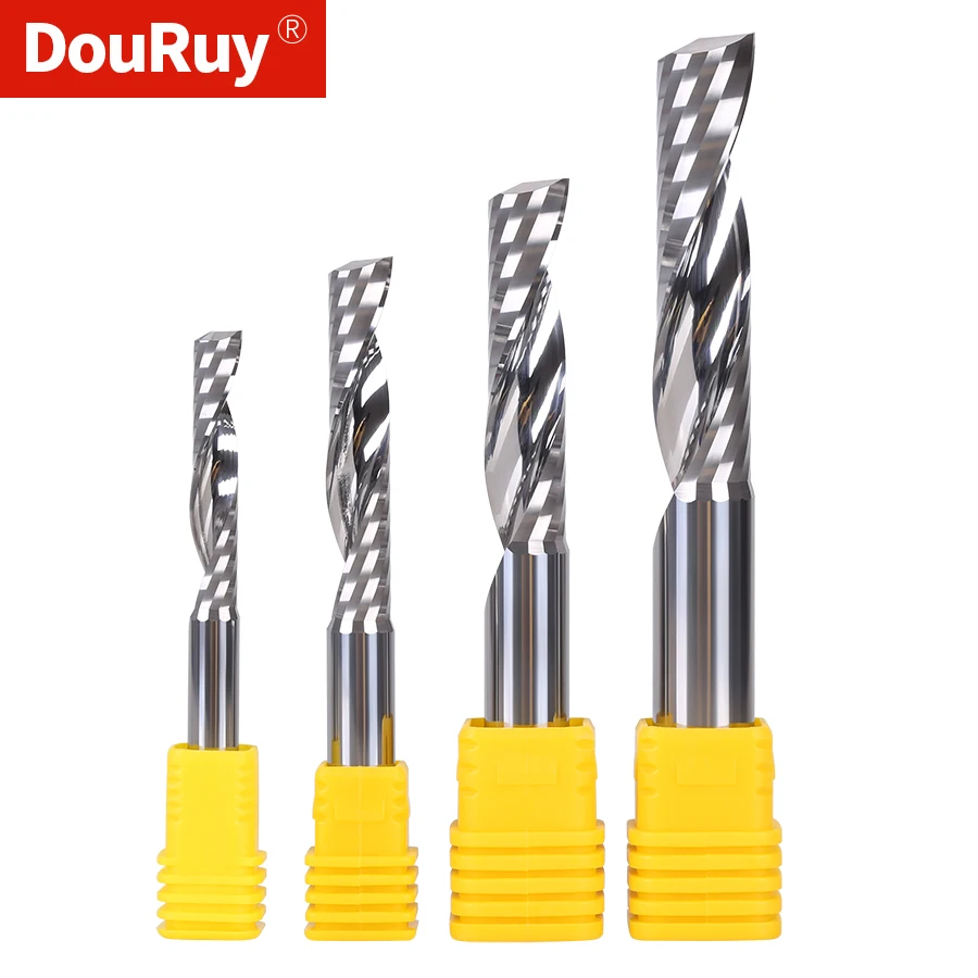 DouRuy cnc carbide one flute spiral milling cutter router bit for acrylic 1 flute carbide end mill Carving Carbide Router Bits