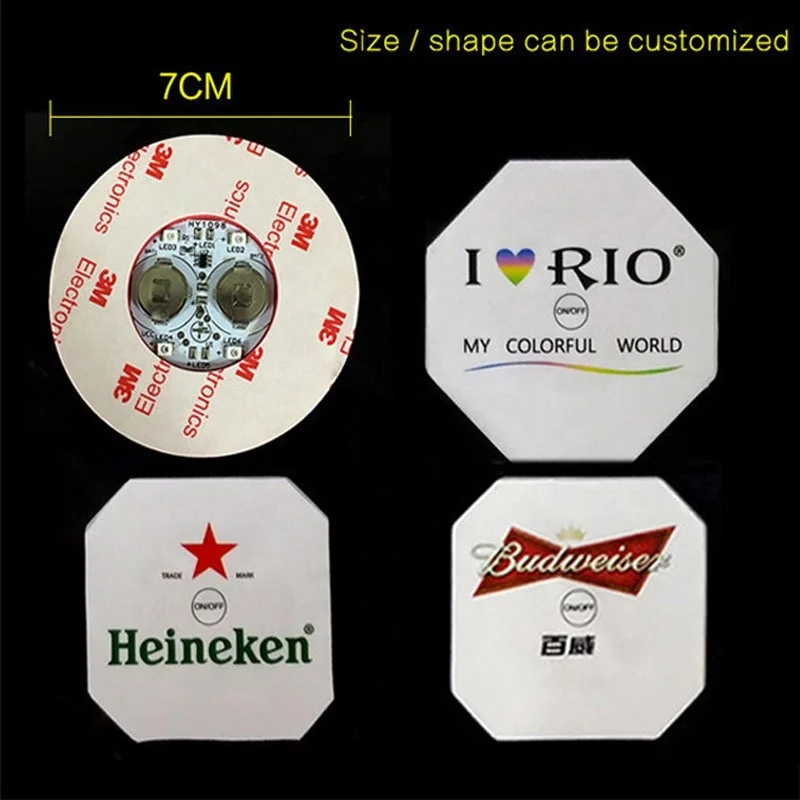 Factory Price High Quality Bottle LED Light Up Sticker Coaster For Bar And Nightclubs
