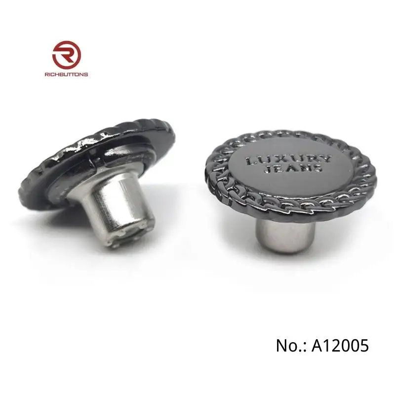 Dongguan Rich Button Factory Custom Logo Gold Jean Button And Rivets Zinc Alloy Metal Black Denim Buttons For Garment