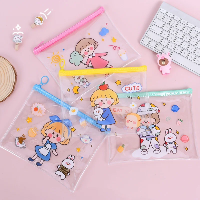YAHOU customizable Clear lovely PVC stationery bag cute cartoon design Transparent school zipper pencil case for kids