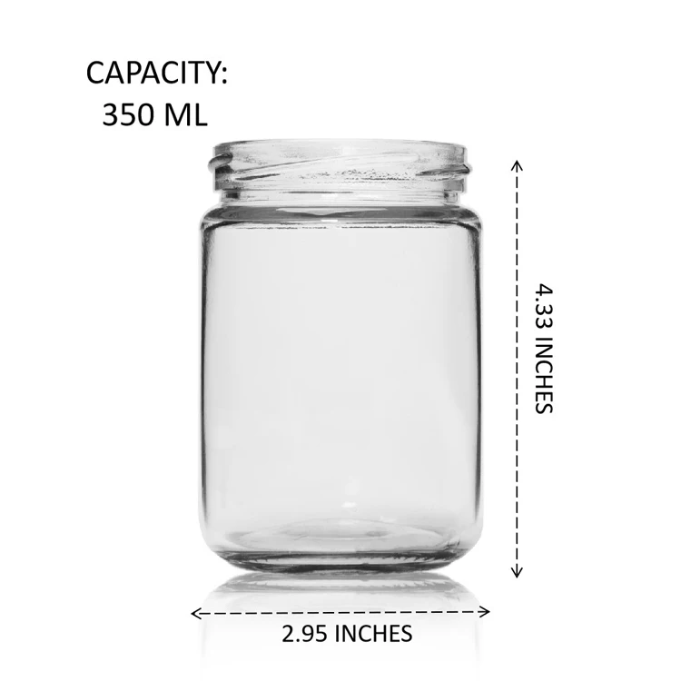 Food Grade 12oz 350ml Clear Round Glass Honey Candy Pickles Jars with Metal Lids