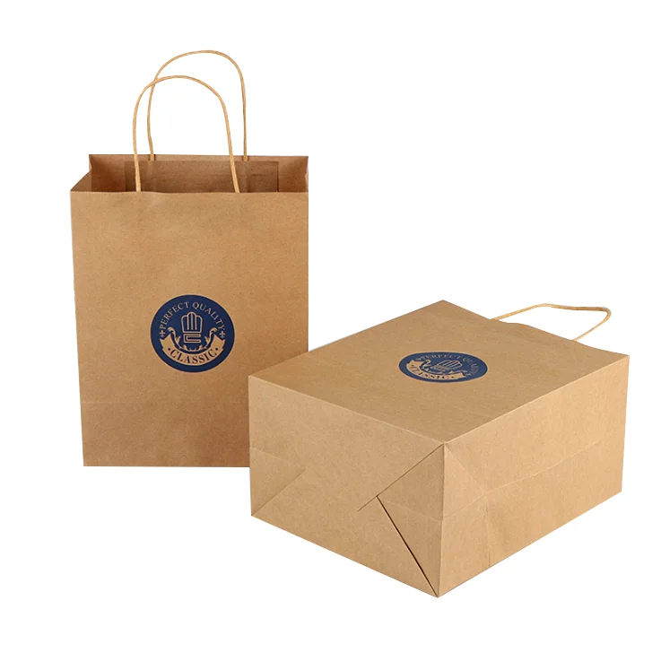 Custom Logo Recycled Grocery Kraft Paper Bag for  Food Drinks Shopping Bag for Clothes Cosmetics Shoes Biodegradable Takeout Bag