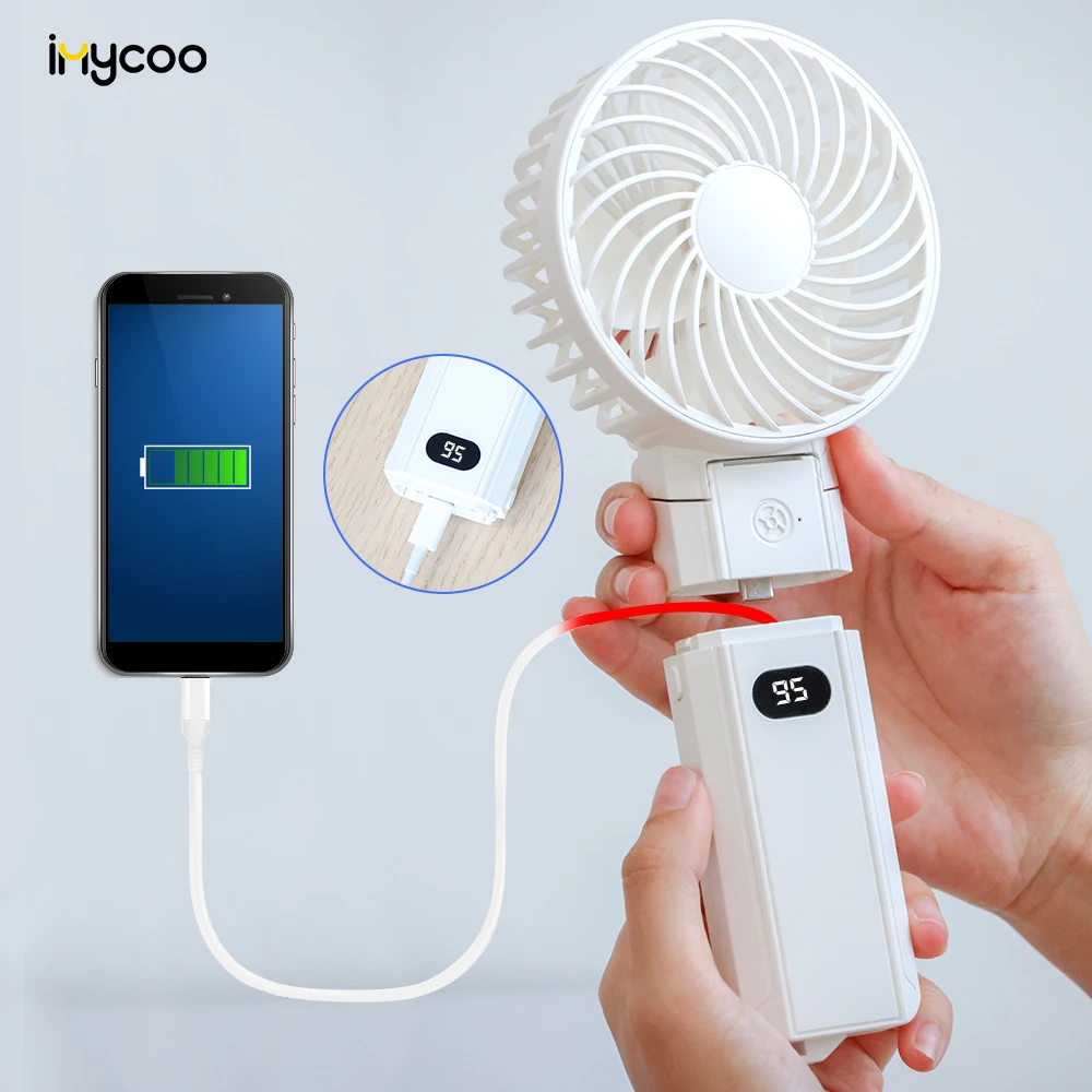 IMYCOO New Arrival Portable Mini Handheld Fans With Power Bank Hot Sale Rechargeable Cooling USB Small Hand Held Fan Powerbank
