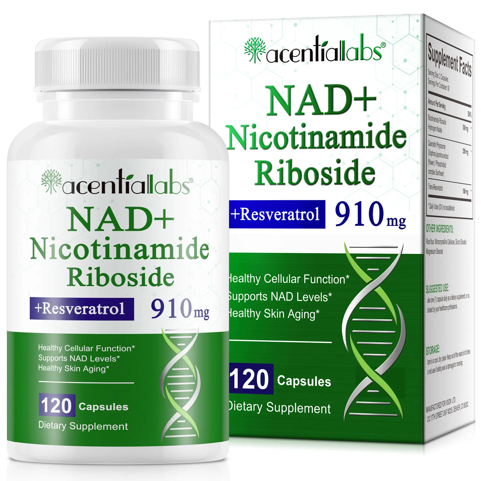 Acentiallabs anti aging nad 120 capsules nad nicotinamide riboside liposomal nad supplement capsules