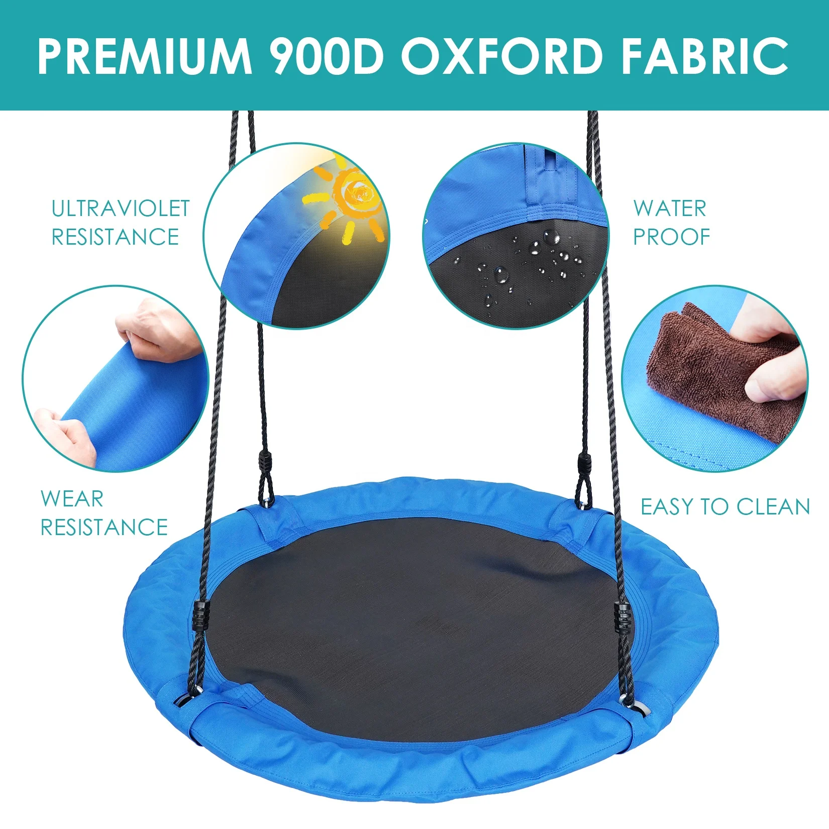 Children Garden Playground School Courtyard Adjustable Blue Hanging Rope Saucer Swing Outdoor Round Swing