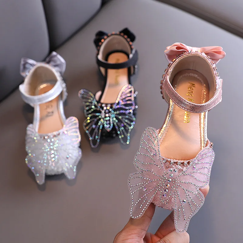 2021 New Arrival Kids Slippers Slides Luxury Rhinestone Bow Sandal Summer Baby Girl Flat Sandals Children Casual Shoes