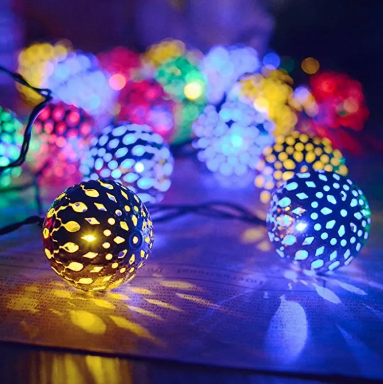 quality  festival holiday Christmas Halloween decoration lamp LED  party lights Moroccan Ball shape solar led string light
