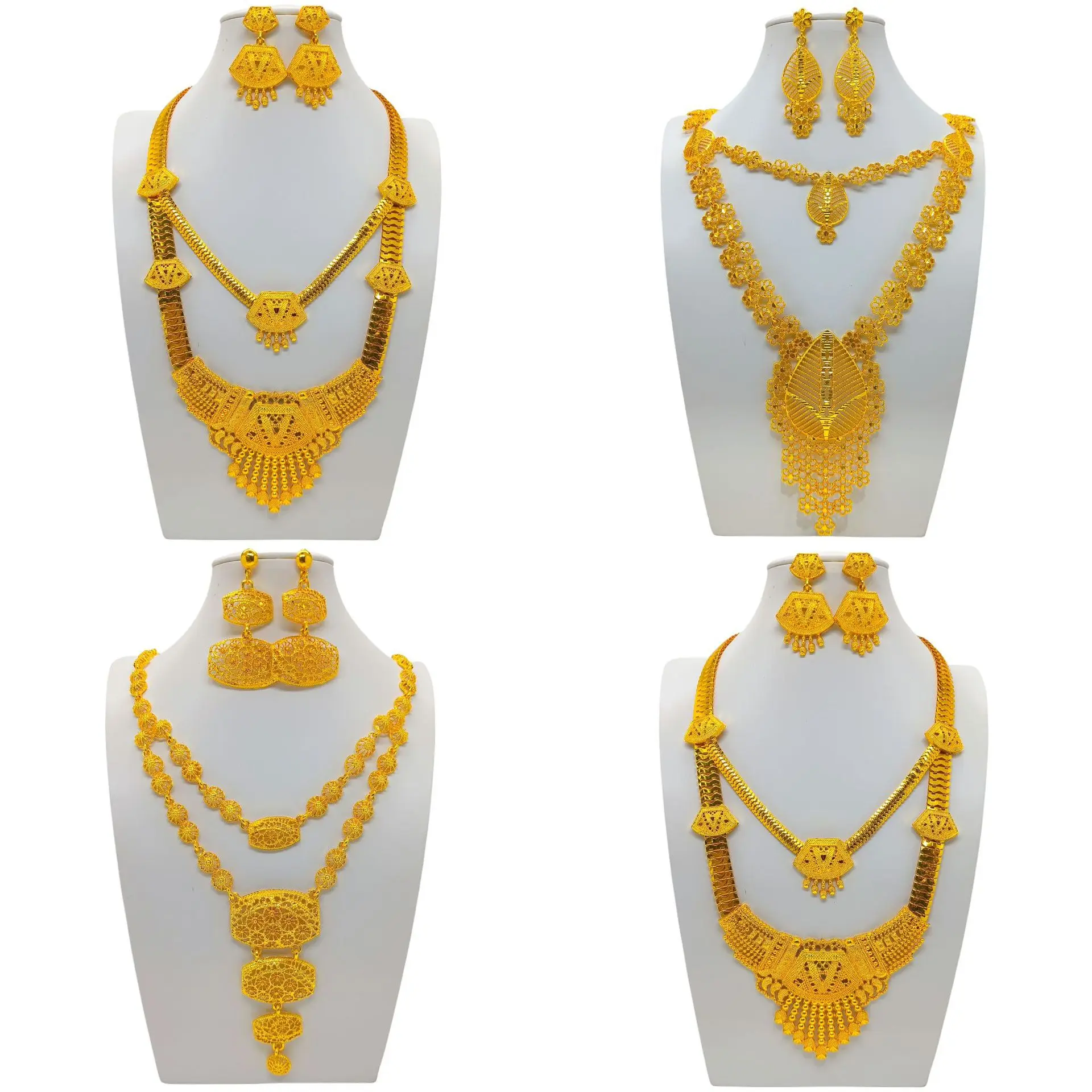 Saudi Arabia India Middle East Jewelry Set  Gold Plated Long Necklace Earring Set Alloy Wedding Set