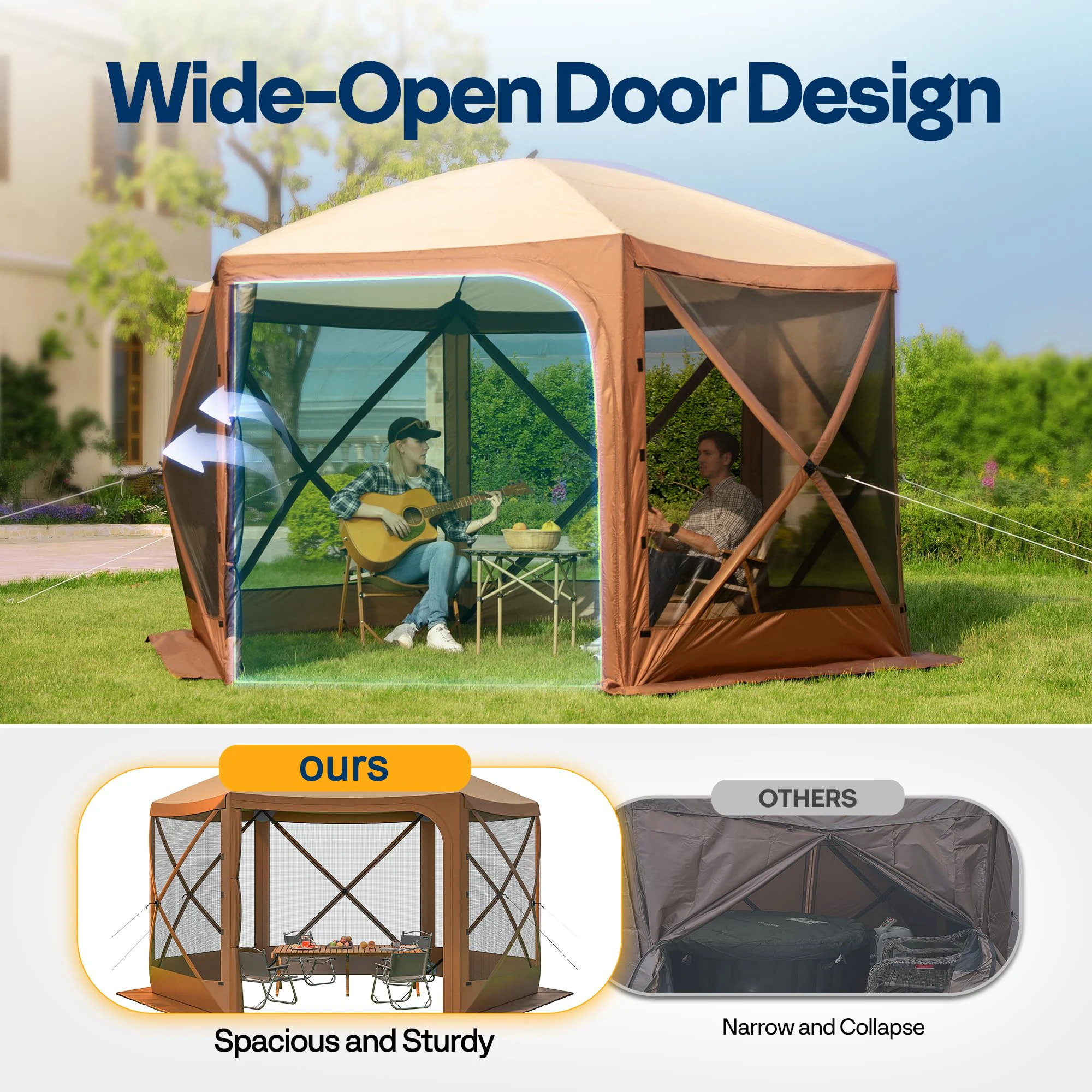 High Quality 6-Sided Easy Pop-Up Waterproof UV Resistant Folding Portable Screen Tent ,Outdoor Camping Shelter, Big Space Tent
